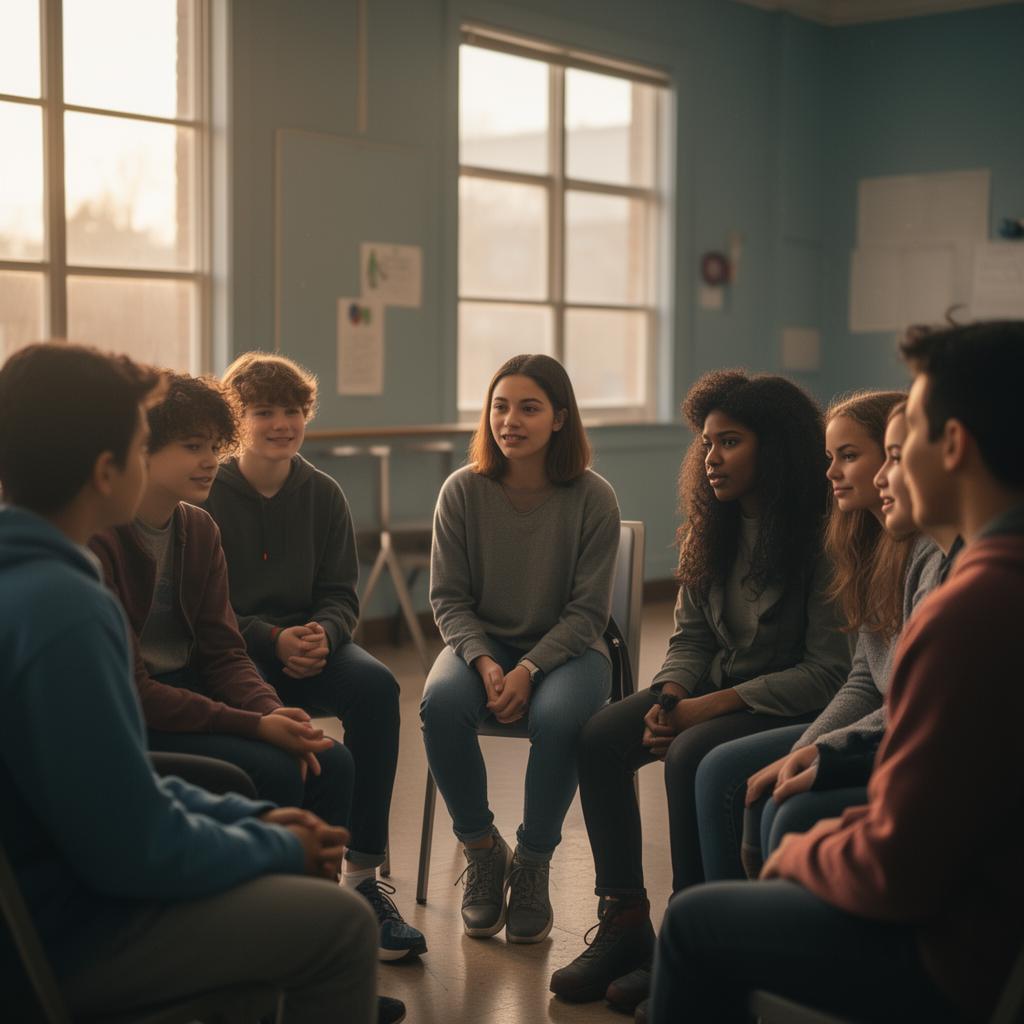 Youth and a mentor gathered together in a supportive community setting